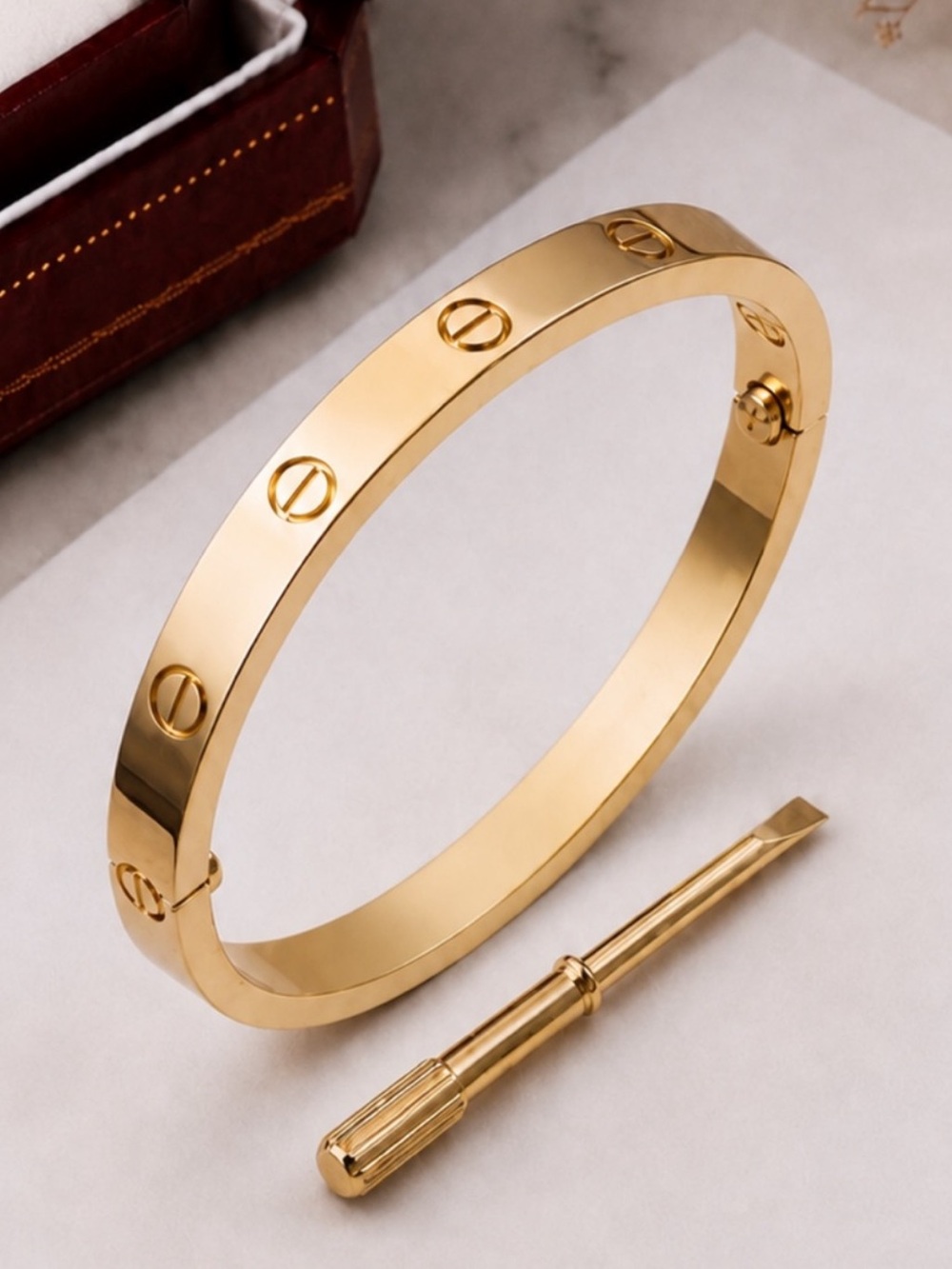 Stamped Gold Plated Bangle Bracelet No Stones Waterproof Tarnish Resistant Love